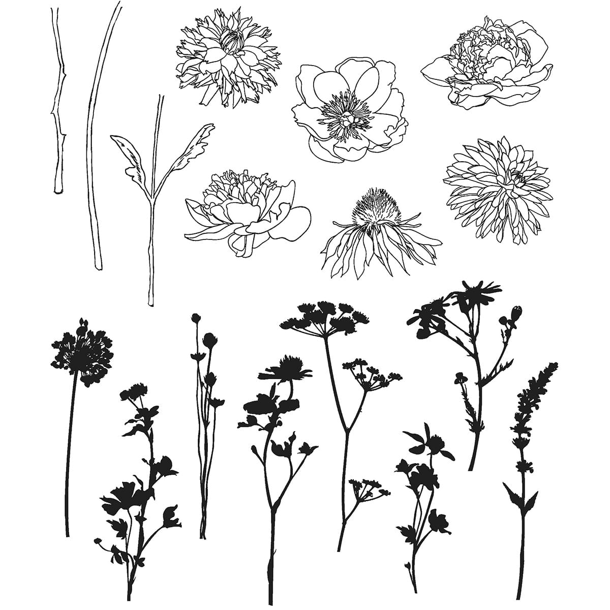 Tim Holtz Cling Stamps - Flowers, Leaves & Botanicals