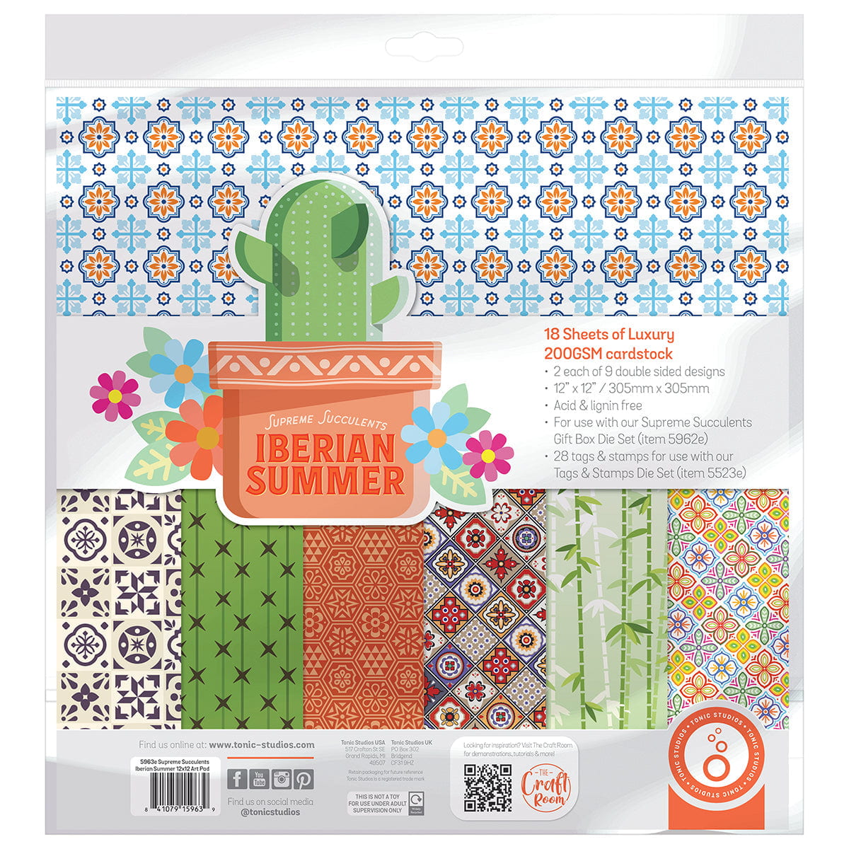 Supreme Succulents Iberian Summer 12" x 12" Patterned Paper Pad
