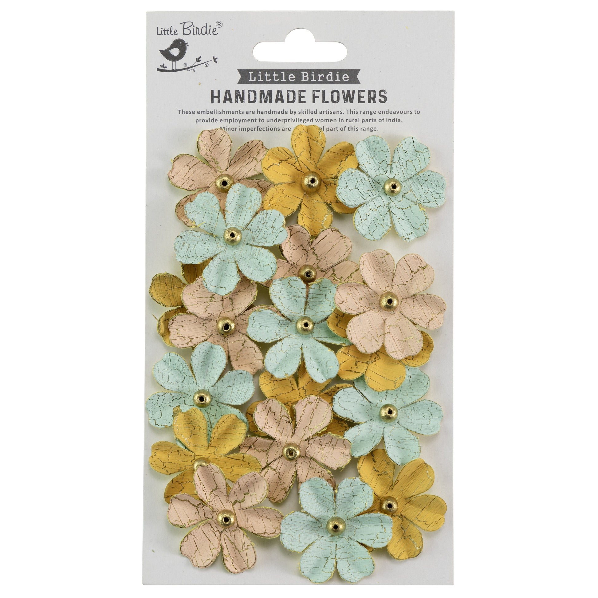 Zoey Washed Paper Flowers with Gold Crackle Finish from Little Birdie