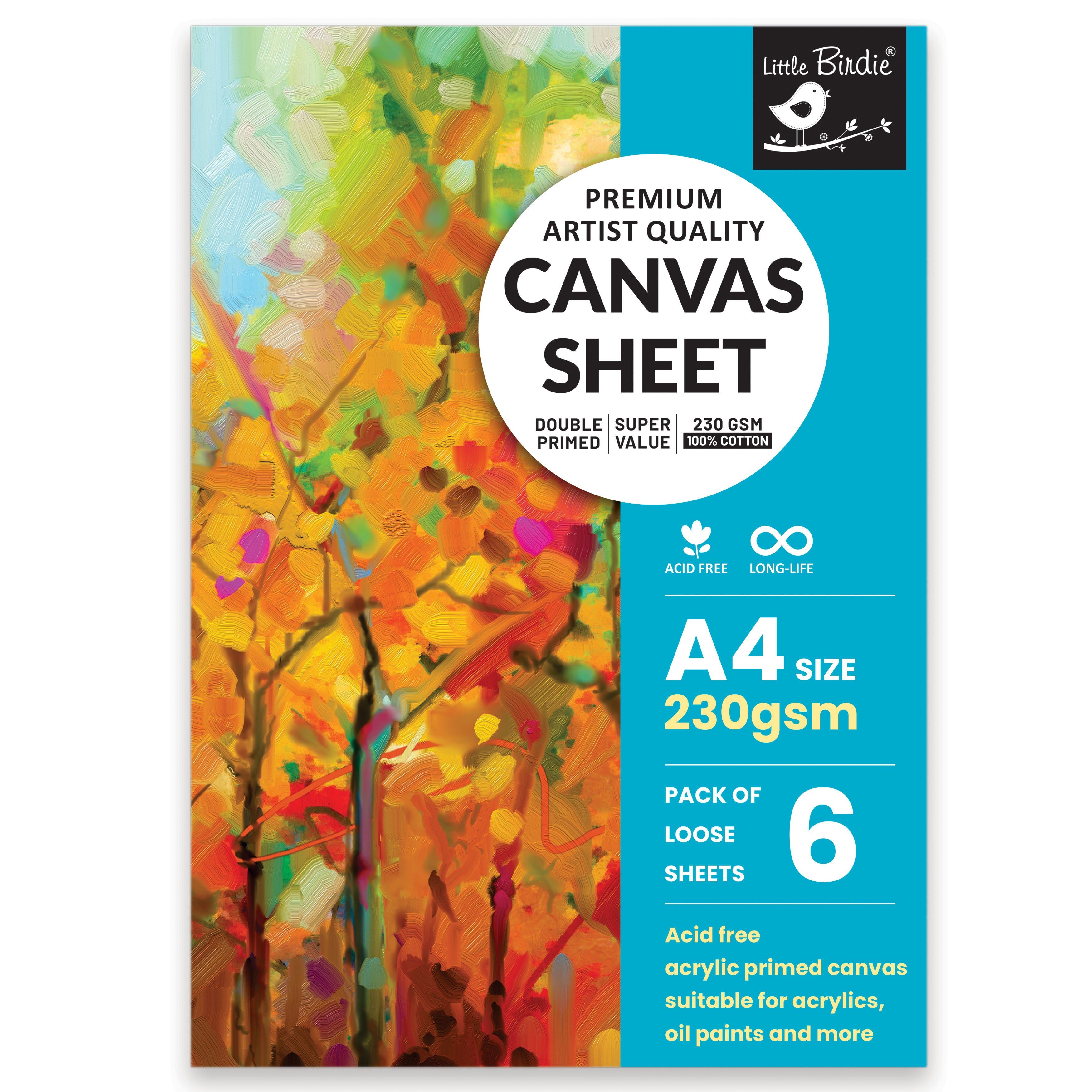 Premium Artist Quality Canvas Sheets - 230gsm, 8.5x11, 6 sheets