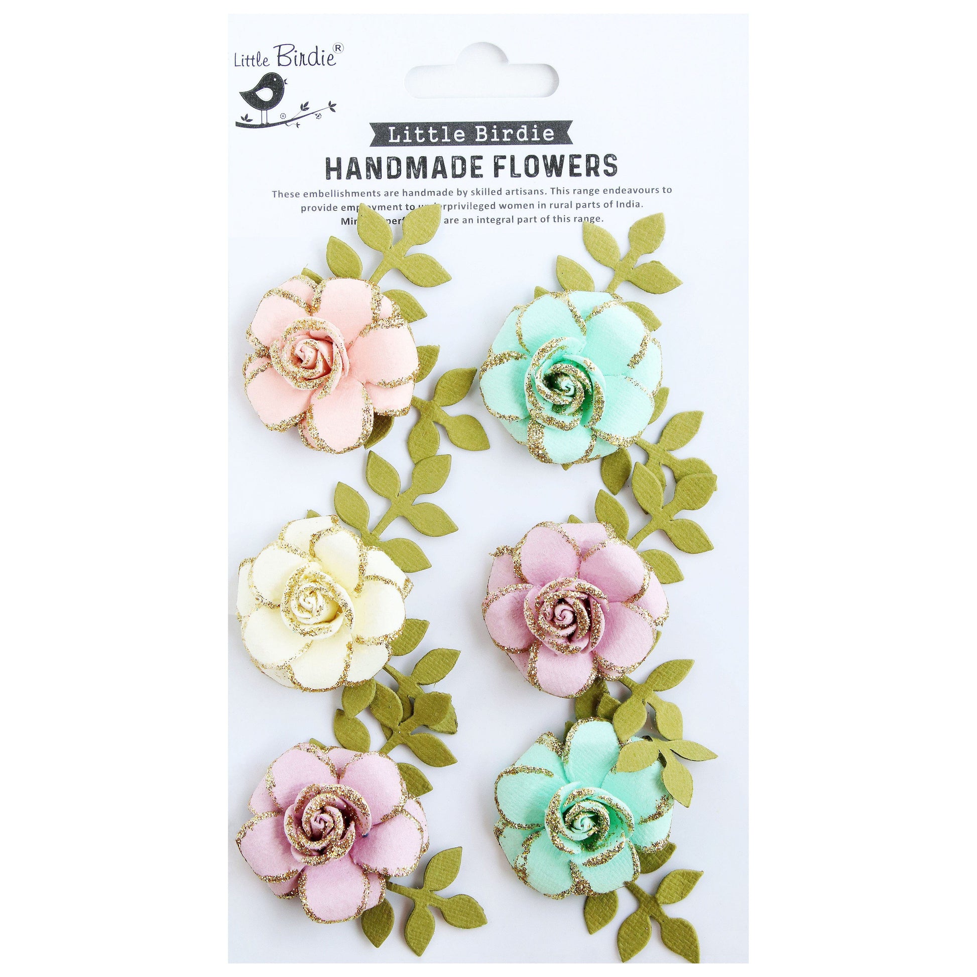 Pixie Rose Paper Flowers with Glitter Accents