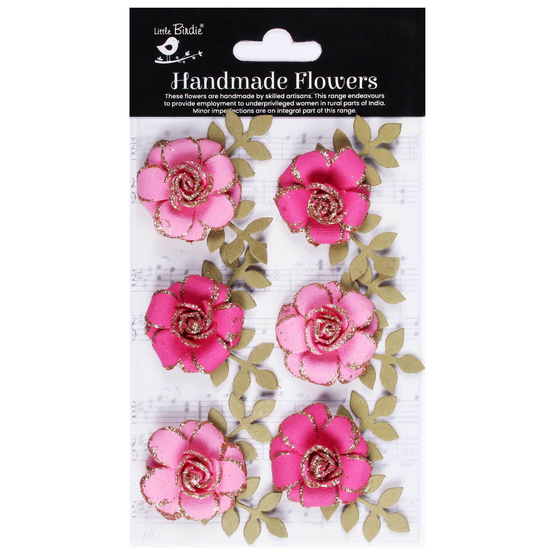 Pixie Rose Paper Flowers with Glitter Accents