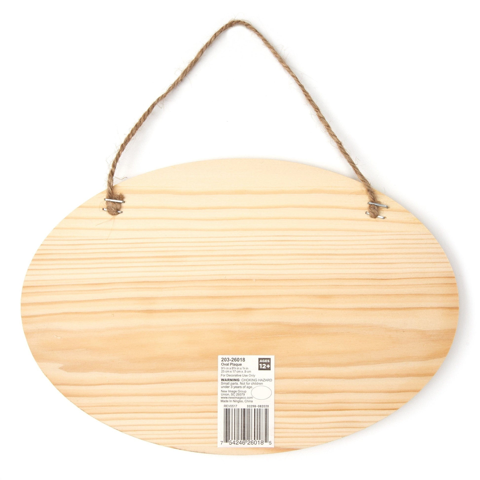 Unfinished 9.75" x 6.63" Oval Wood Plaque with Jute Hanger
