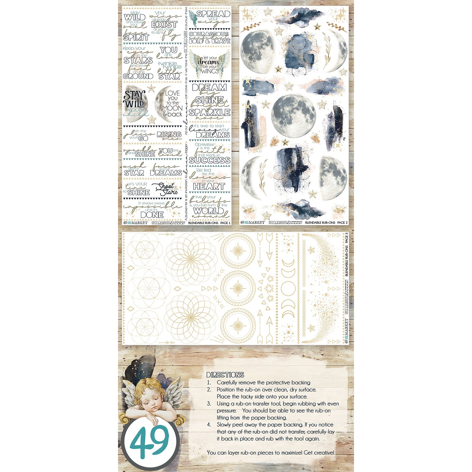 49 And Market Starlight Dreams Rub-On Transfer Set