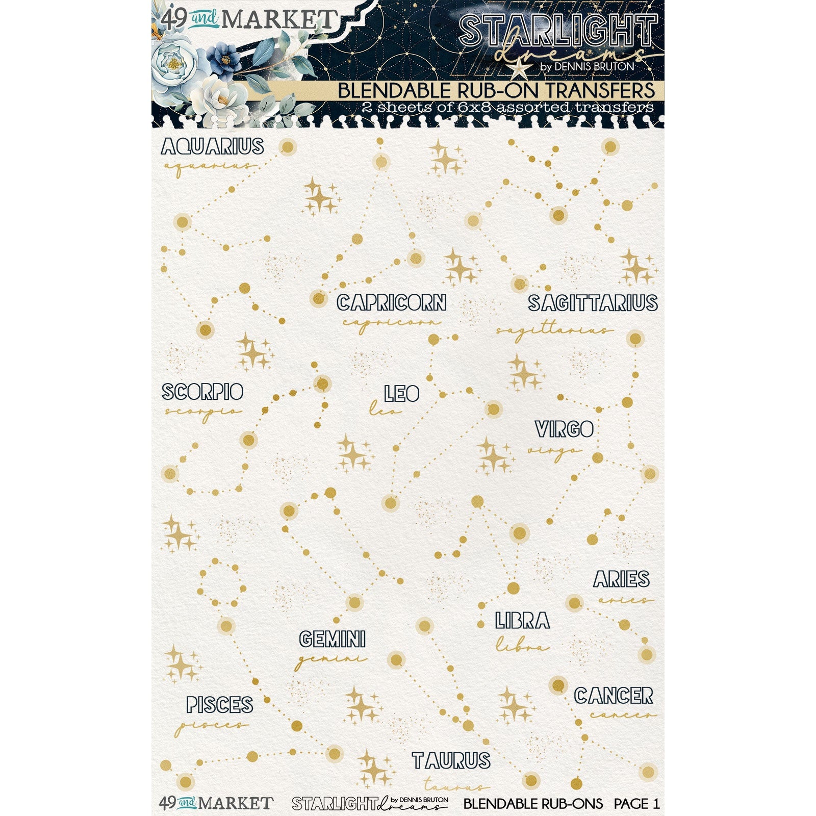 49 And Market Starlight Dreams Rub-On Transfer Set