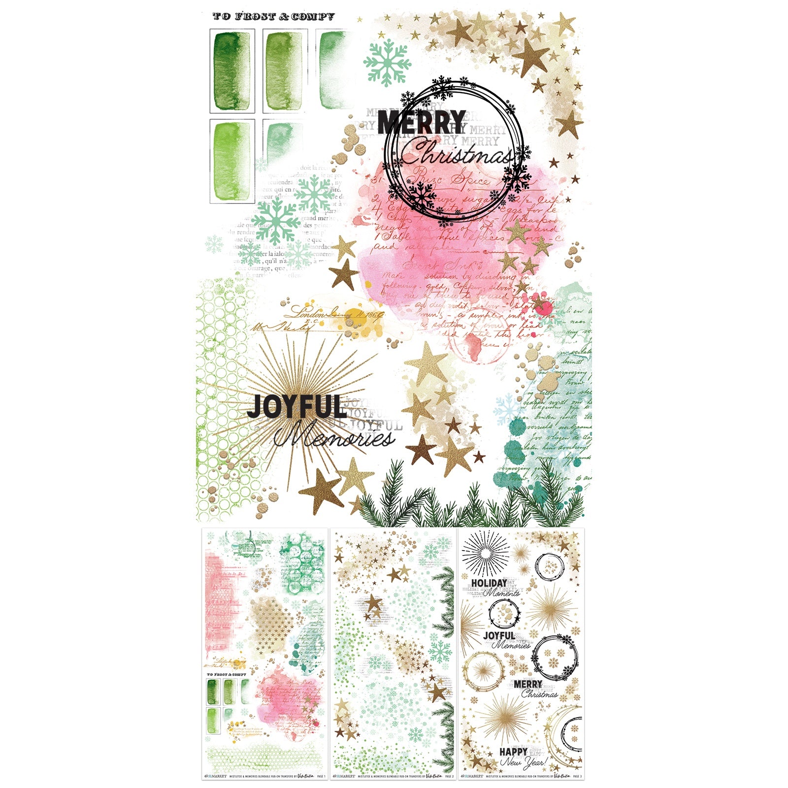 49 And Market Christmas Themed Rub-On Transfer Set