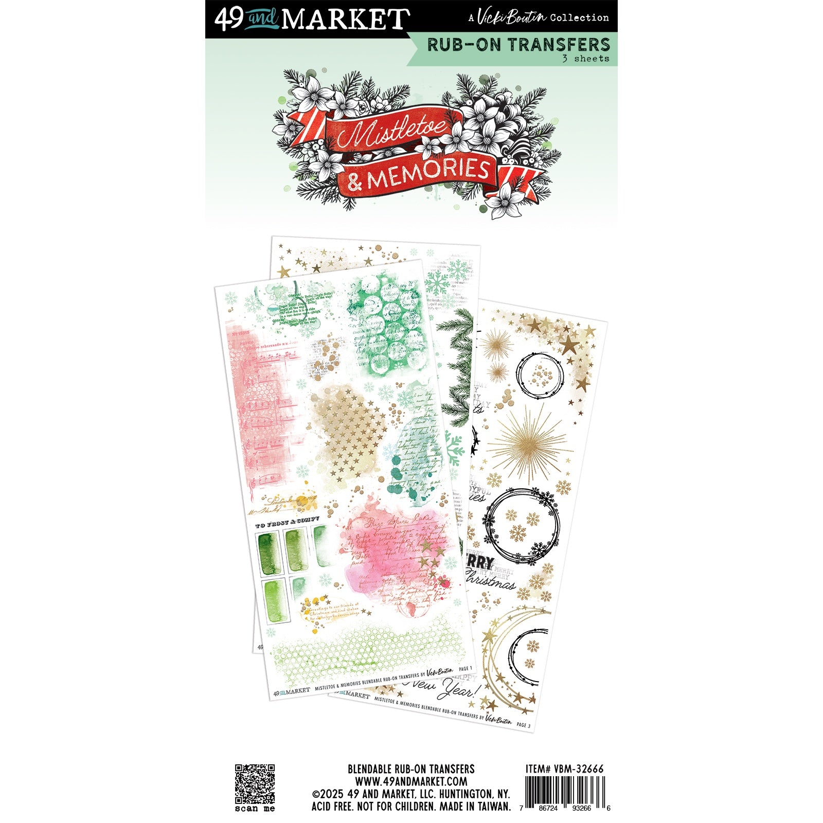 49 And Market Christmas Themed Rub-On Transfer Set