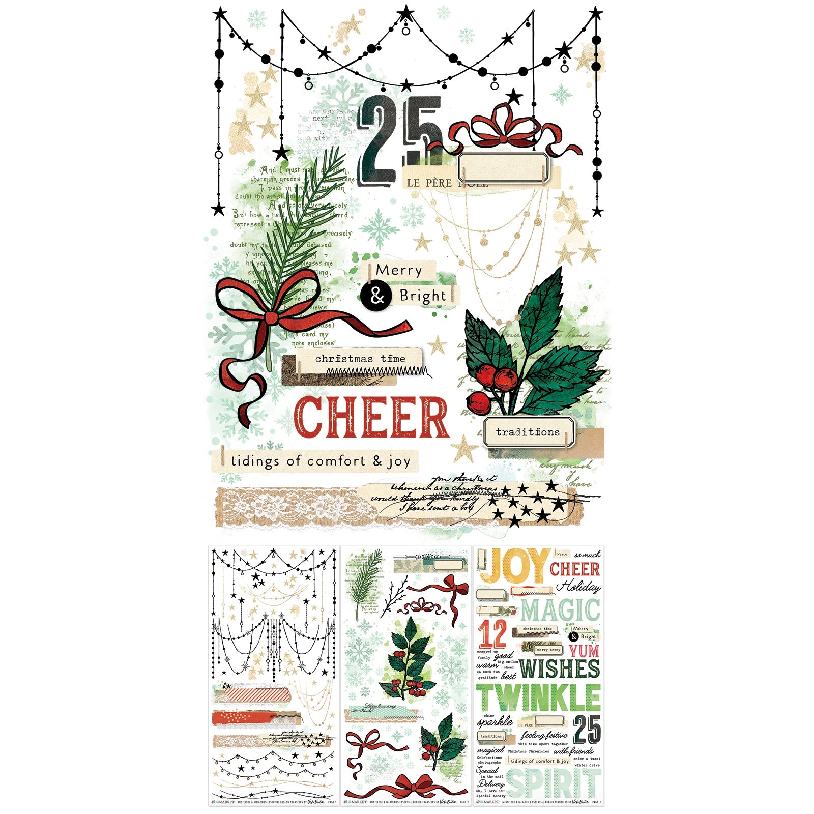49 And Market Christmas Themed Rub-On Transfer Set