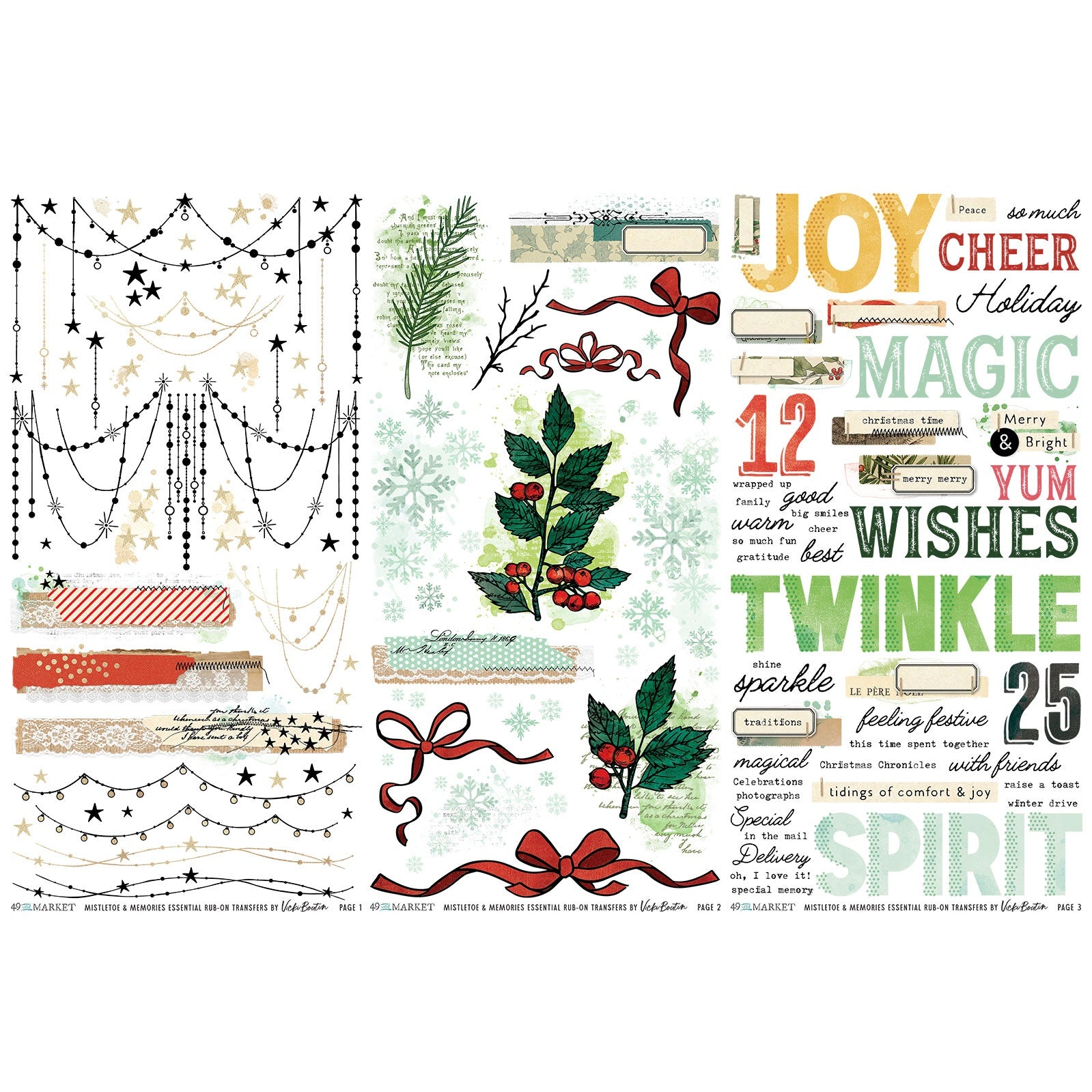 49 And Market Christmas Themed Rub-On Transfer Set