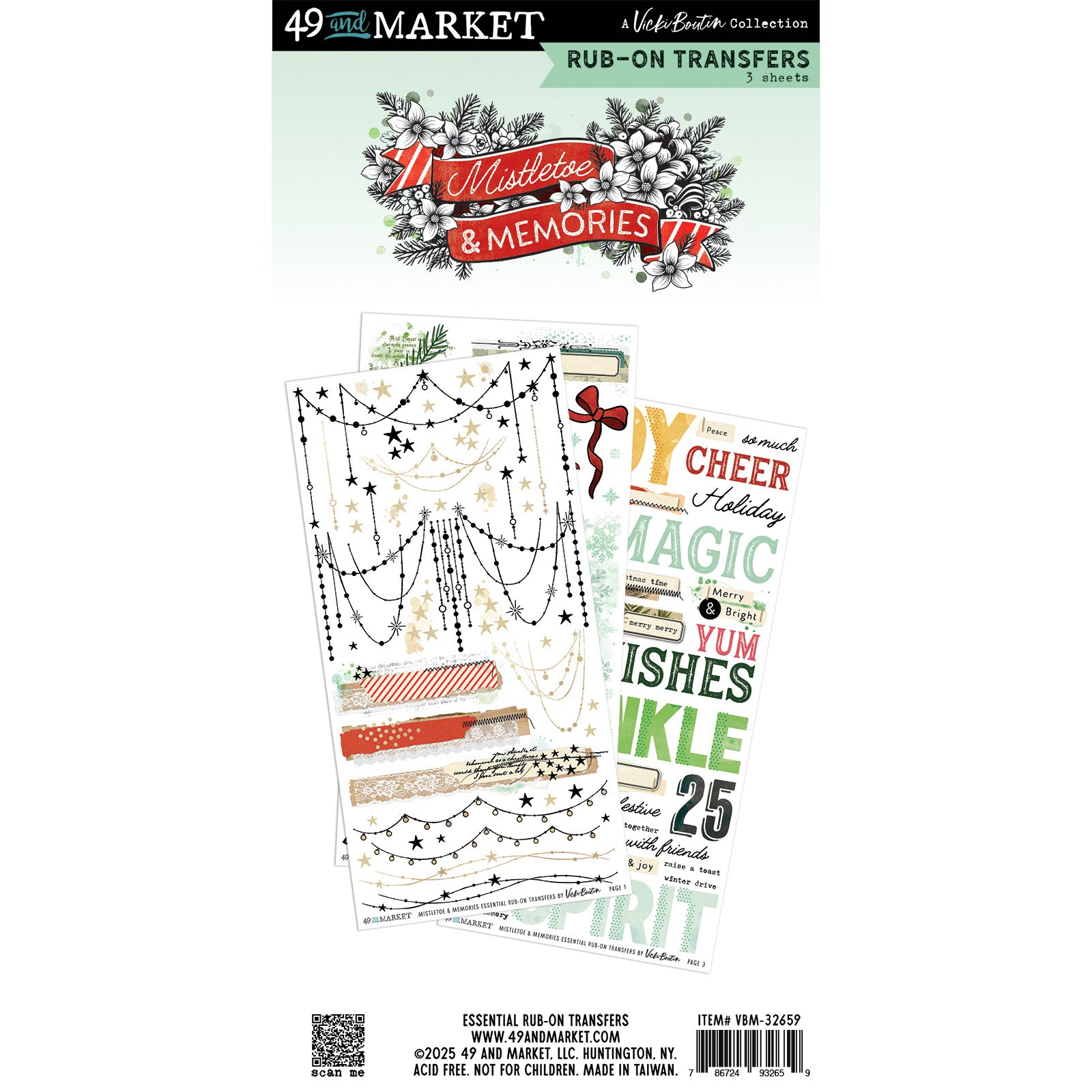 49 And Market Christmas Themed Rub-On Transfer Set