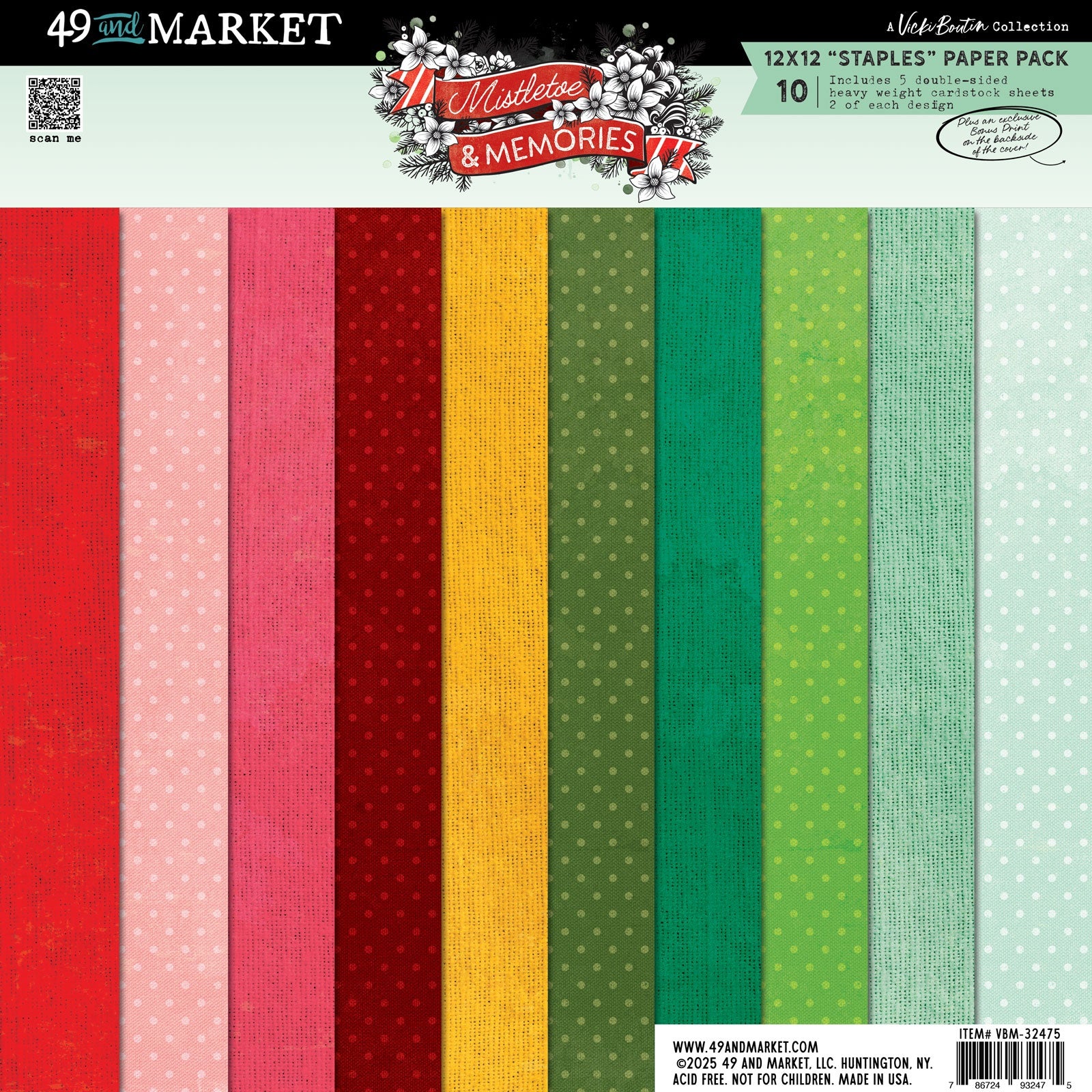 49 And Market Vicki Boutin Mistletoe and Memories 12x12" Cardstock - 10 sheets
