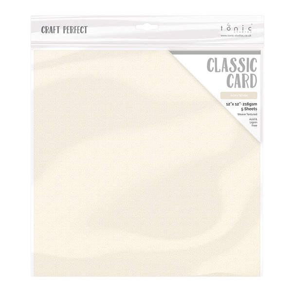 Craft Perfect Classic Card Craft Perfect - Classic Card - Ivory White - Weave Textured - 12" x 12" (5/PK) - 9136E