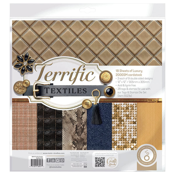 Tonic Studios Die Cutting Terrific Textiles 12" x 12" Patterned Paper Pad - 6047e