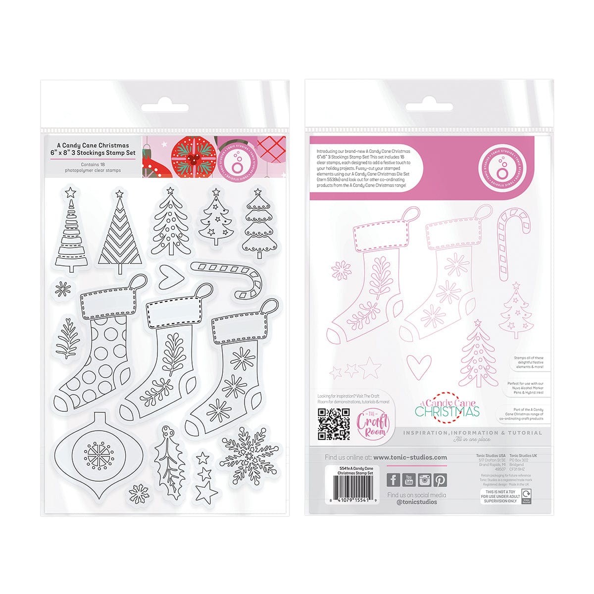 Tonic Studios Stamps A Candy Cane Christmas 3 Stockings Stamp Set - 5541e