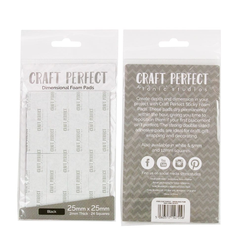 Craft Perfect - Adhesives - Dimensional Foam Pads - Black - 25mmx25mm Squares - 24 Squares - 9755e