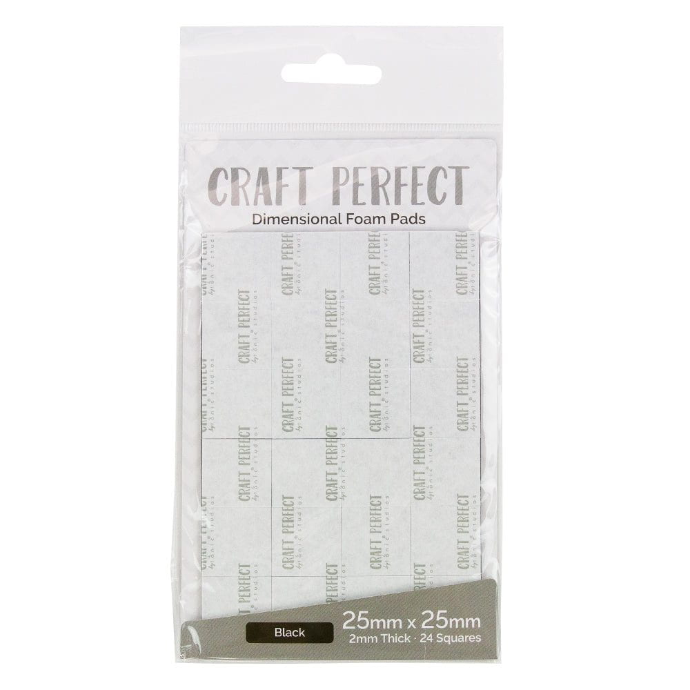 Craft Perfect - Adhesives - Dimensional Foam Pads - Black - 25mmx25mm Squares - 24 Squares - 9755e