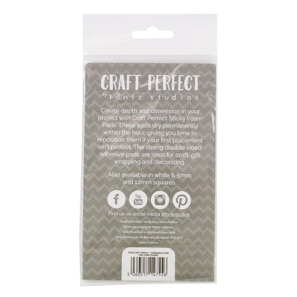 Craft Perfect - Adhesives - Dimensional Foam Pads - Black - 25mmx25mm Squares - 24 Squares - 9755e