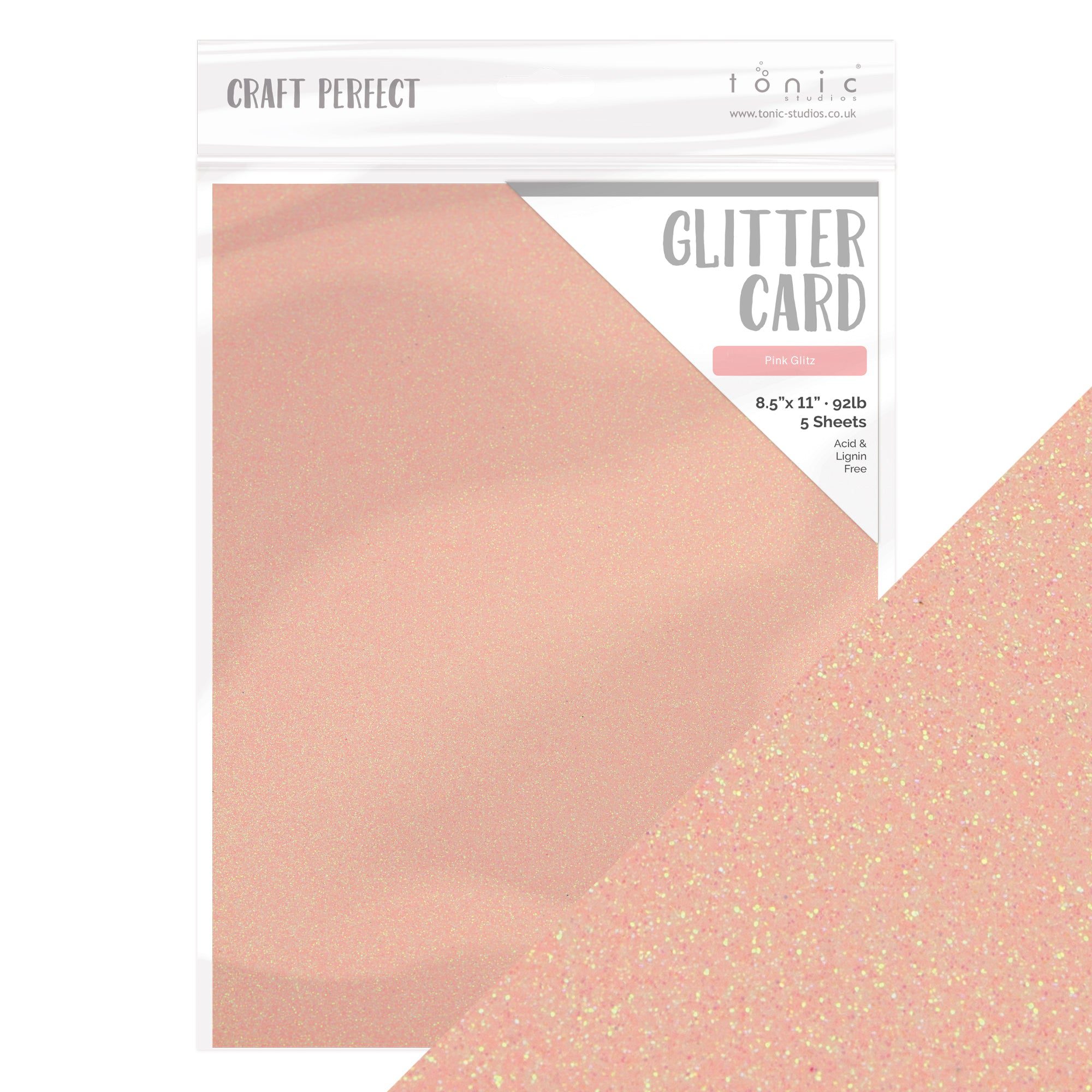 Craft Perfect Glitter Cardstock 8.5X11 5/Pkg-Pink Frosting
